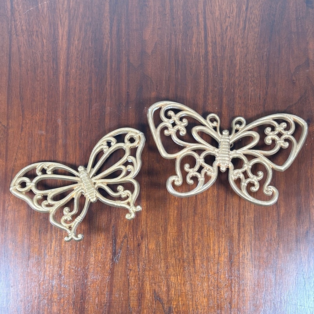 Homco Gold Butterfly Wall Decor Set 2 Vintage 7537 Hollywood Regency Mid Century